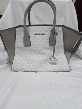 Michael Kors Gray & White Signature Tote with MK Charm